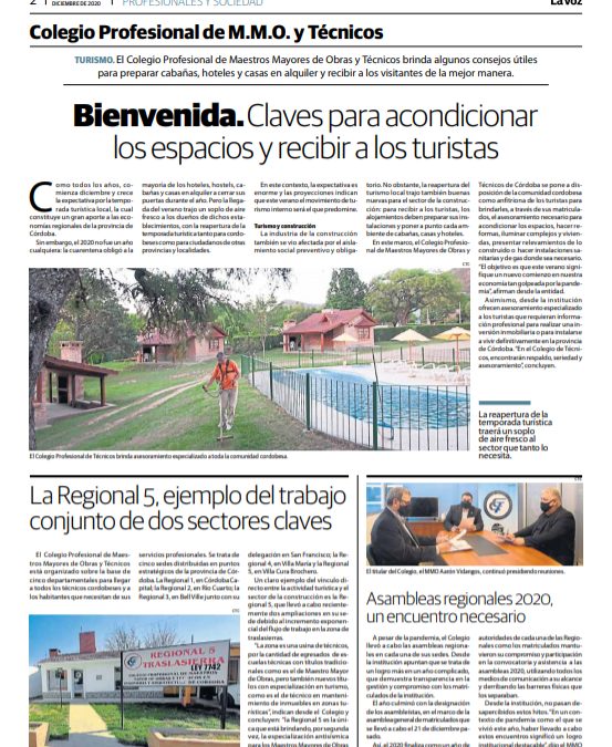 El Colegio en La Voz del Interior: Las últimas noticias institucionales 👉  Próxima temporada de verano en Córdoba, el turismo, la Regional 5 Traslasierra y las Asambleas 2020.